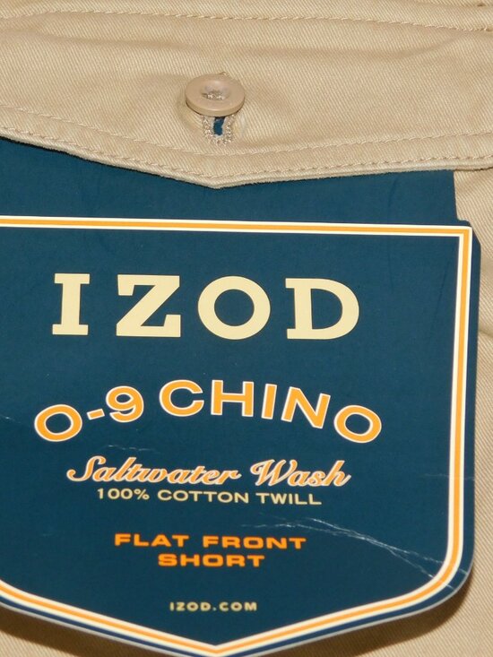 IZOD Mens 40 Chino Saltwater Wash 100% Cotton Twill Flat Front Tan Shorts NEW - Picture 4 of 9